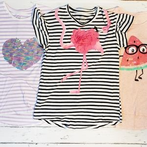 Wonder Nation - 3 T Shirts Flamingo Watermelon